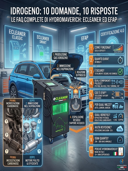 AQ Decarbonizzazione Motore ad Idrogeno e Pulizia FAP: Le 10 Domande Più Frequenti su HydroMaverich Ecleaner ed EFAP
