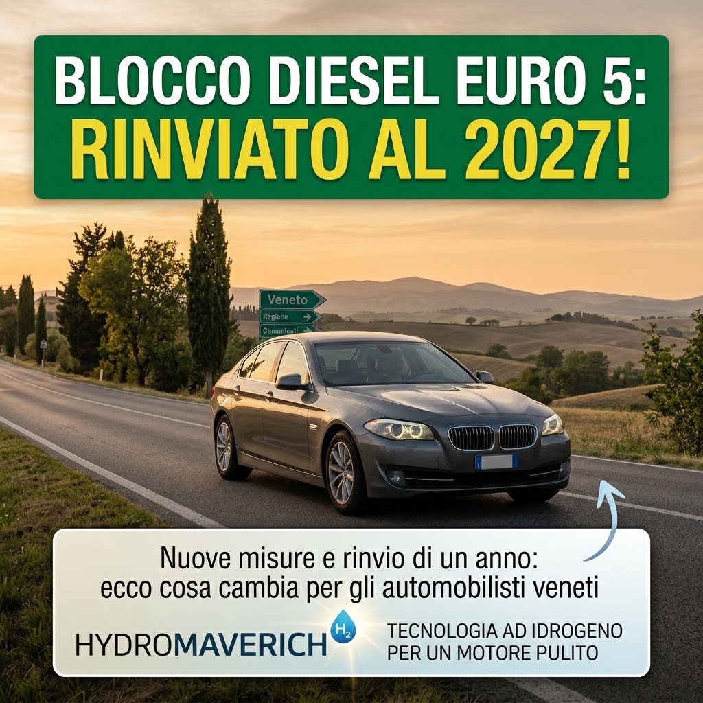 Il blocco Euro 5 slitta al 2027 in Veneto. Approfittane per allungare la vita alla tua auto: riduci consumi ed emissioni con il trattamento Hydromaverich.